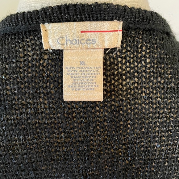 Choices Black Sparkle Sweater Open Cardigan Fringe XL - Picture 7 of 7